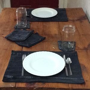 Handmade 6 Pc Denim Placemat, Coaster and Potholder Set